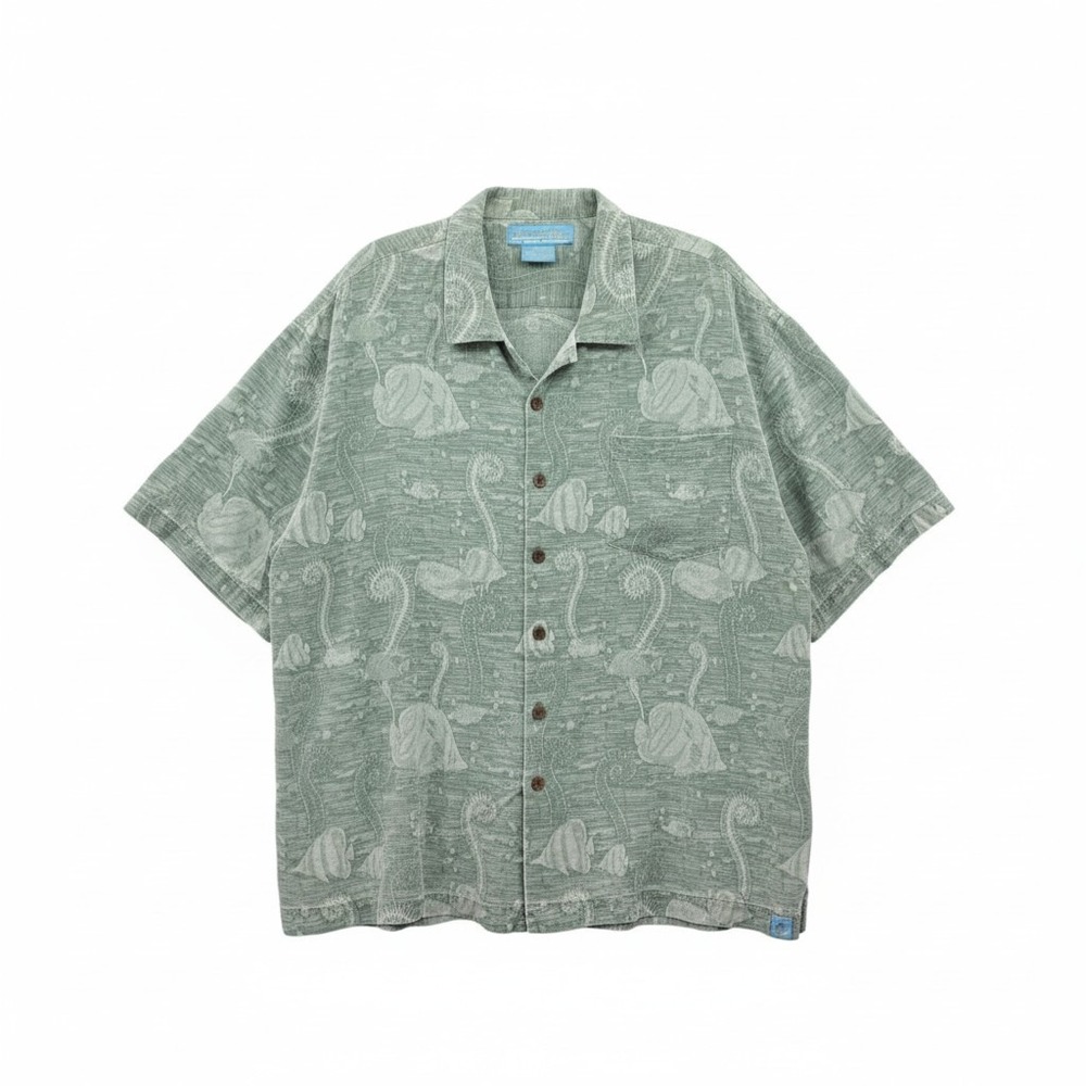 Bermuda‎ Bay Green Tropical Surf Island Vintage Cotton Relax Hawaiian Shirt XXL